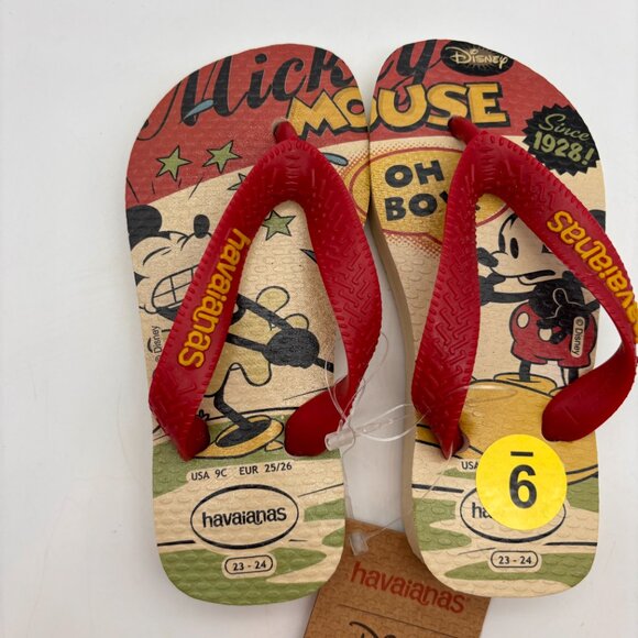 Havaianas Disney Retro Mickey Mouse Print Toddler Flip Flops Beige/Red Size 9C - Picture 6 of 10